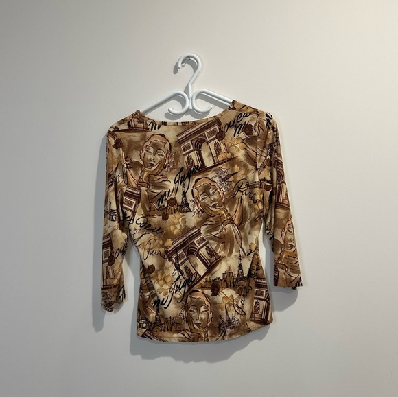 Nygård | vintage 90s style womens small baroque long sleeve v-neck v-neck shirt - Picture 6 of 8